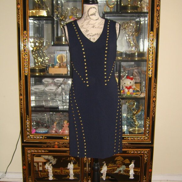 MICHAEL MICHAEL KORS STUDDED NAVY BLUE SHEATH DRESS M - Picture 1 of 4